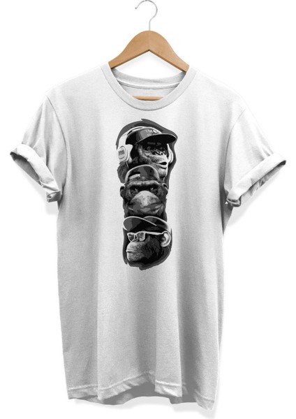 Üç Maymun Baskılı T-Shirt