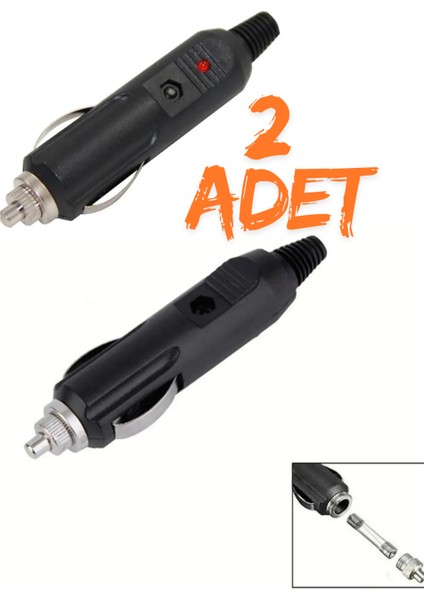 2 Adet LED Işıklı 12 Volt Sigortlalı Seyyar Motorsiklet Otomobil Araç Çakmaklık Fişi Soketi
