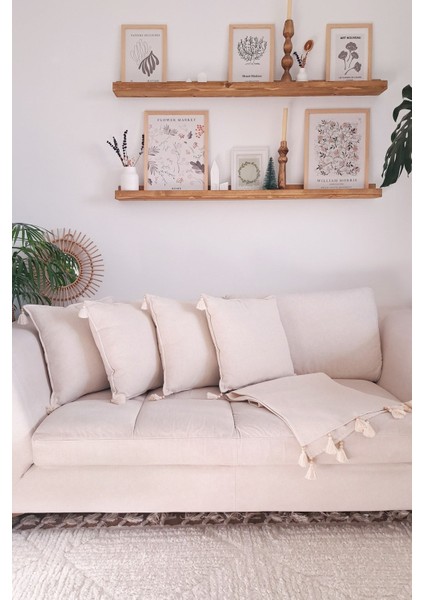 5'li Handmade Elişi Natural Keten Otantik Organik Pamuklu Püsküllü Kırlent Kılıfı & Runner Seti modelleri