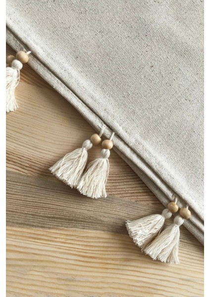 5'li Handmade Elişi Natural Keten Otantik Organik Pamuklu Püsküllü Kırlent Kılıfı & Runner Seti indirimleri