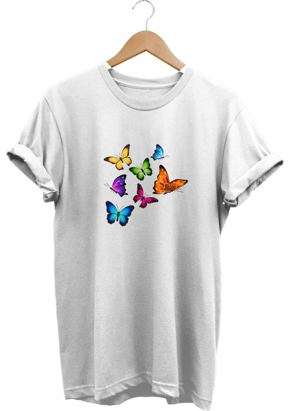Colored Butterfly - Renkli Kelebek Baskılı Tshirt