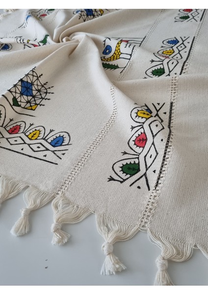 Otantik Desenli El Işi Tahta Baskılı Tokat Işi Kare Masa Örtüsü Runner (Gümüş Simli) modelleri