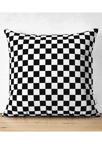 Çift Taraflı Siyah Beyaz Ekose Desenli Dekoratif Raşel Örme Yastık Kırlent Kılıfı modelleri