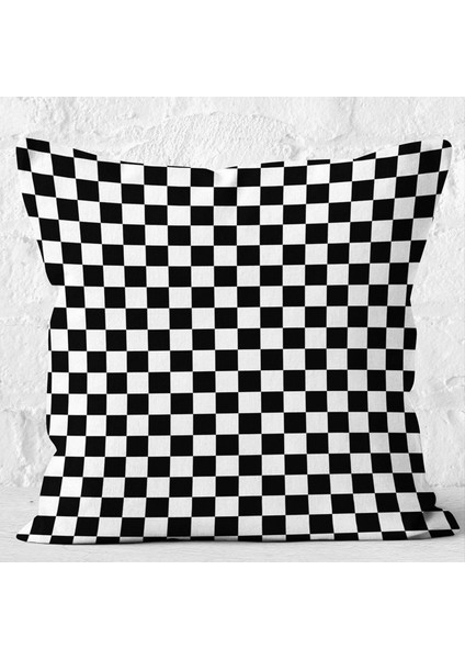 Çift Taraflı Siyah Beyaz Ekose Desenli Dekoratif Raşel Örme Yastık Kırlent Kılıfı fırsatları