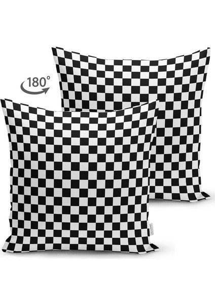 Çift Taraflı Siyah Beyaz Ekose Desenli Dekoratif Raşel Örme Yastık Kırlent Kılıfı indirimleri