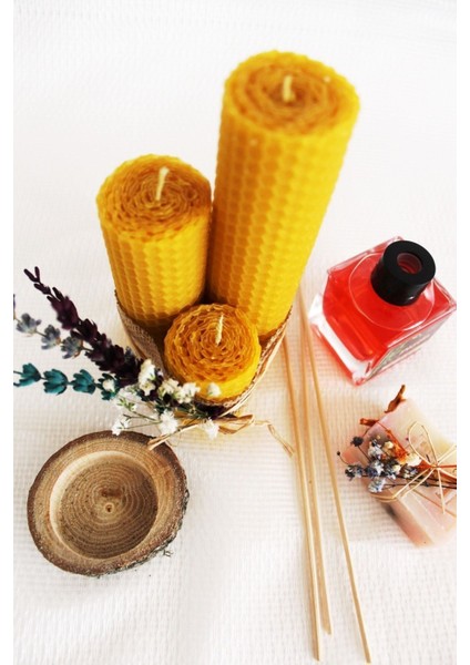 3 Lü Petek Sarma Balmumu Mum ve Oda Kokusu Set Boy 6-10-15 cm Çap 4 Cm. fiyatları
