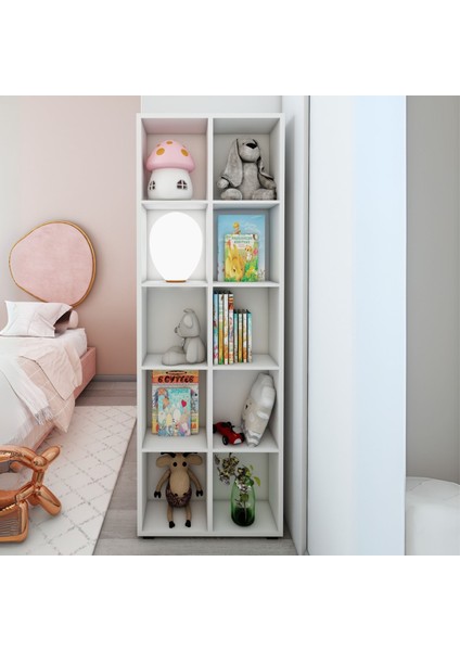 Petek 10 Bölmeli Beyaz Çok Amaçlı Ahşap Dekoratif Raf / Kitaplık & Düzenleyici & Saksı Standı, Çiçeklik modelleri