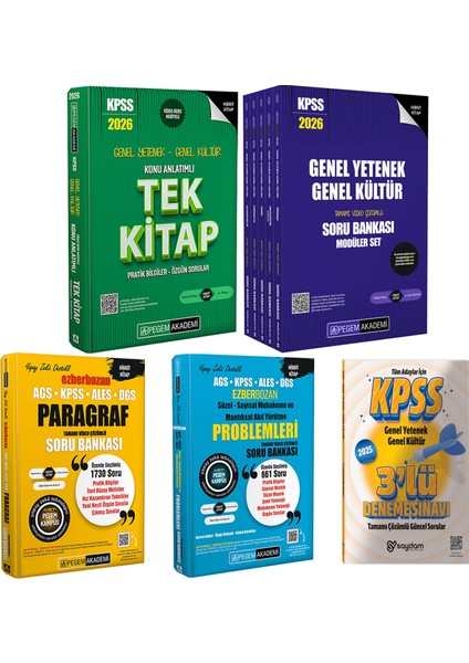 2026 Kpss Gygk Konu Anlatımlı Tek Kitap-Çözümlü Soru Bankası 5 Kitap-Akıl Yürütme(Sözel Sayısal Yetenek)-Paragraf-Çözümlü 3 Deneme Hediye
