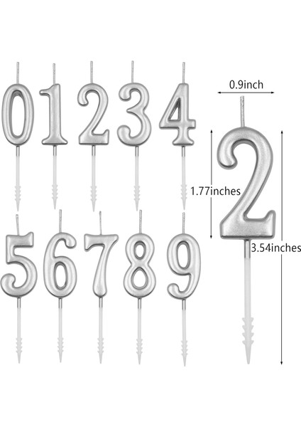 2 Yaş Gümüş Silver Renkli Doğum Günü Pastası Mumu Gümüş Silver Gri 2 Rakamlı Doğum Günü Mumu