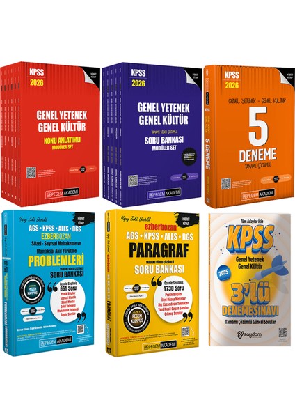 2026 KPSS GYGK Lisans Konu Anlatımlı 6 Kitap-Soru Bankası 5 Kitap-Çözümlü 5 Deneme-Akıl Yürütme(Sözel Sayısal Yetenek)-Paragraf-Çözümlü 3 Deneme Hediye