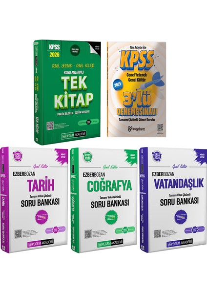 2026 Kpss Gygk Konu Anlatımlı Tek Kitap-Ezberbozan Tarih-Coğrafya-Vatandaşlık Çözümlü Soru Bankası-Çözümlü 3 Deneme Hediye