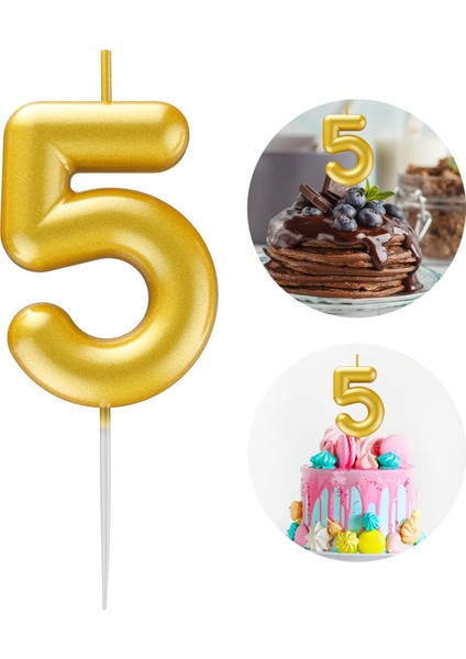 5 Yaş Gold Altın Sarı Renkli Doğum Günü Pastası Mumu - Gold Altın Sarı 5 Rakamlı Doğum Günü Mumu