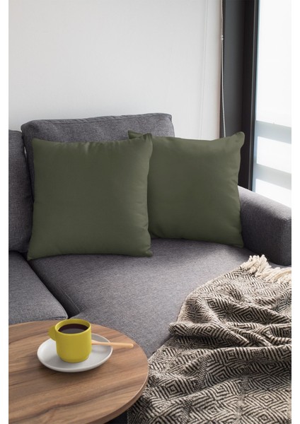 Haki Sade Kırlent Kılıfı Premium Tay Tüyü Döşemelik Kumaş Tek Renk Düz 43X43CM KRL024