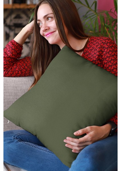 Haki Sade Kırlent Kılıfı Premium Tay Tüyü Döşemelik Kumaş Tek Renk Düz 43X43CM KRL024
