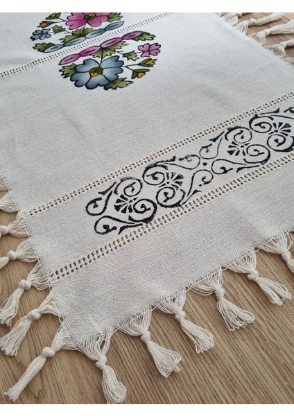 Otantik Desenli Tokat El Işi Tahtan Baskılı Buldan Kumaş Şemen Runner (40X90) fiyatları