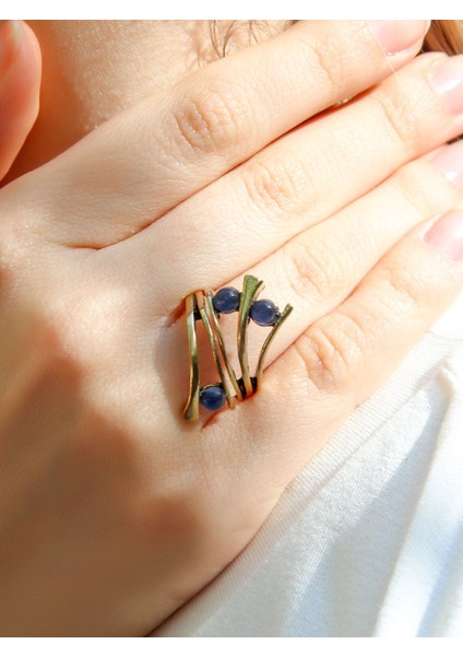 Doğal Taş 3'lü Apatit Doğal Taşlı Ayarlanabilir Kadın Yüzük EUY66AP
