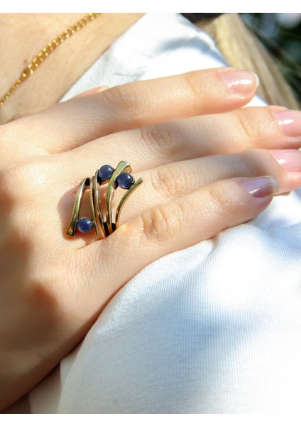 Doğal Taş 3'lü Apatit Doğal Taşlı Ayarlanabilir Kadın Yüzük EUY66AP fiyatları