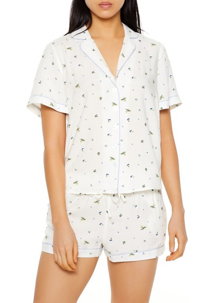 Çiçek Desenli Gömlek ve Şort Pijama Takımı