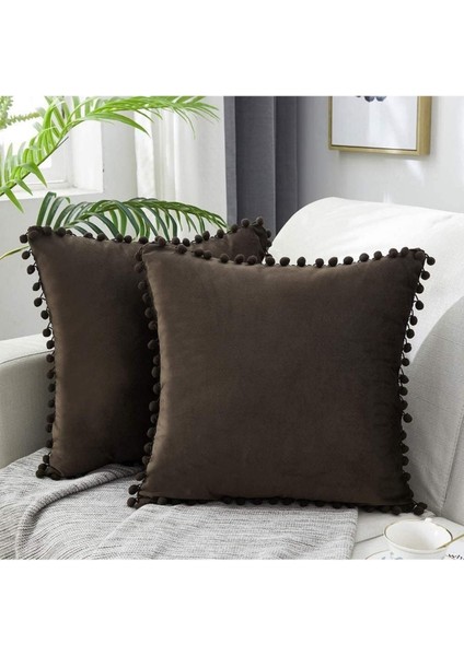 Kahve Tonlar 4 Adet Ponponlu Kırlent Kılıfı Seti 4 Adet 43 x 43 cm Kahverengi, Deve Tüyü, Bej, Krem fiyatları
