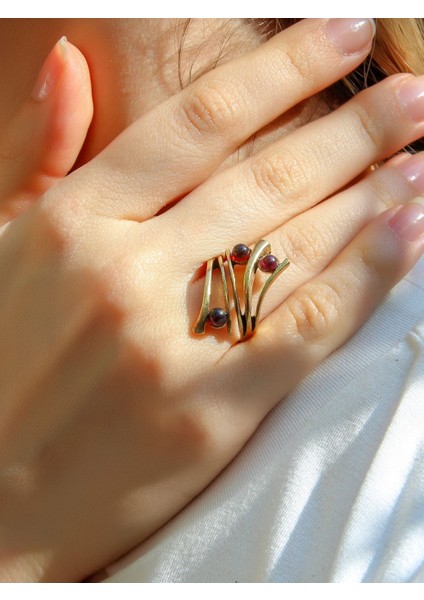 Doğal Taş 3'lü Garnet Doğal Taşlı Ayarlanabilir Kadın Yüzük EUY66G