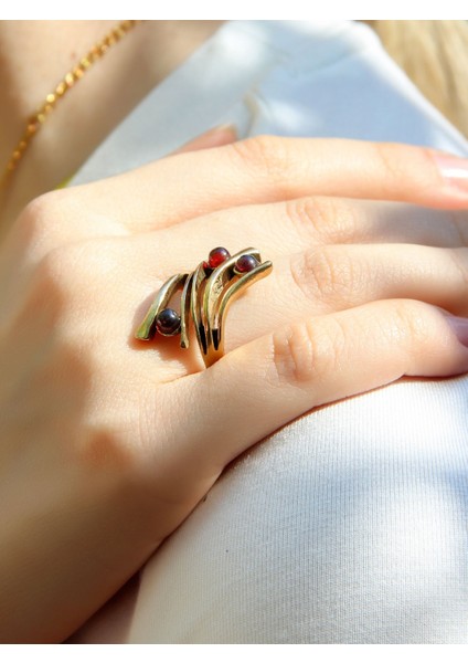 Doğal Taş 3'lü Garnet Doğal Taşlı Ayarlanabilir Kadın Yüzük EUY66G fiyatları