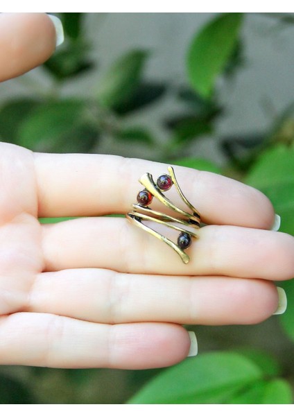 Doğal Taş 3'lü Garnet Doğal Taşlı Ayarlanabilir Kadın Yüzük EUY66G modelleri