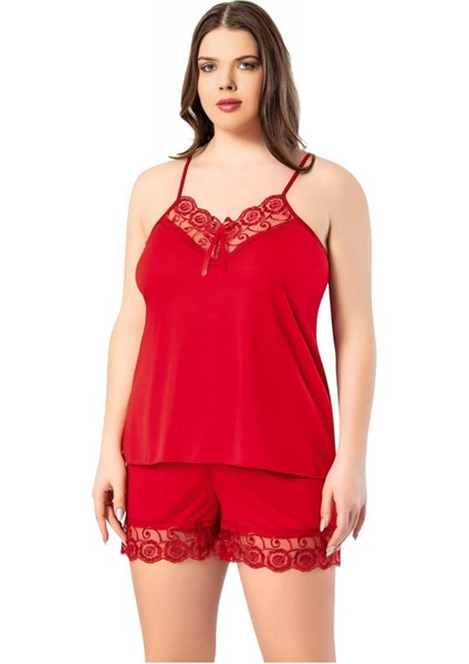 Kadın Ip Askılı Dantel Detaylı Büyük Beden Şortlu Gecelik Takımı fiyatları
