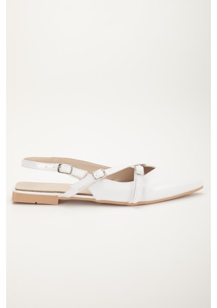 Badın Babet Beyaz Rugan Çapraz Bantlı Arka Açık Sivri modelleri