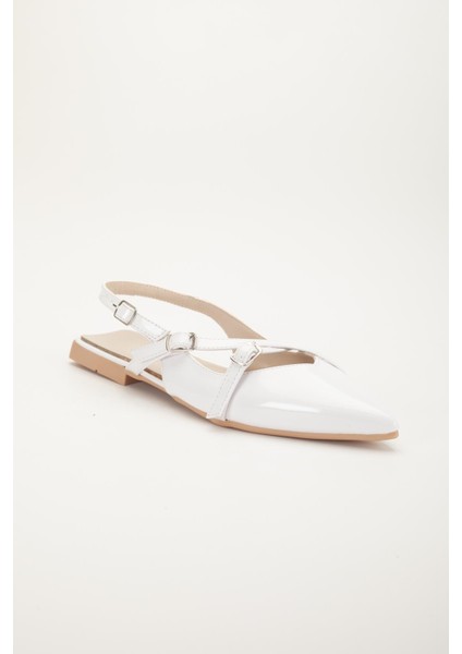 Badın Babet Beyaz Rugan Çapraz Bantlı Arka Açık Sivri fırsatları