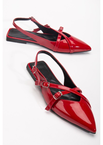 Badın Babet Kırmızı Rugan Çapraz Bantlı Arka Açık Sivri