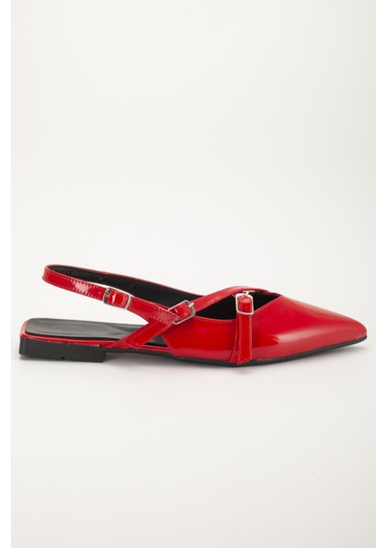 Badın Babet Kırmızı Rugan Çapraz Bantlı Arka Açık Sivri modelleri