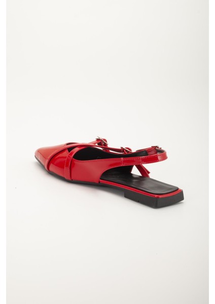 Badın Babet Kırmızı Rugan Çapraz Bantlı Arka Açık Sivri indirimleri