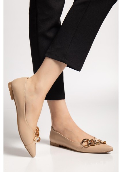 Kadın Babet Nude Cilt Zincir Detaylı Sivri Kalıp fiyatları