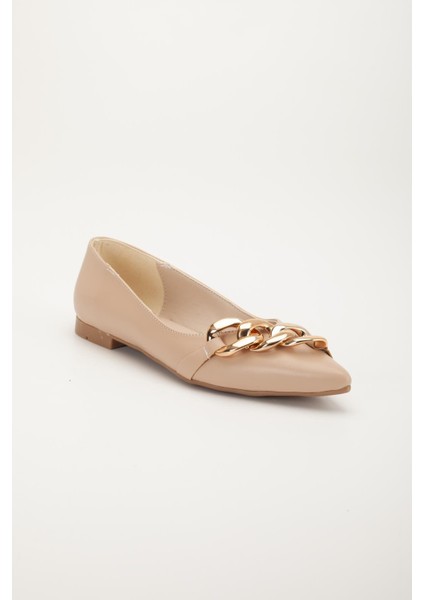 Kadın Babet Nude Cilt Zincir Detaylı Sivri Kalıp fırsatları