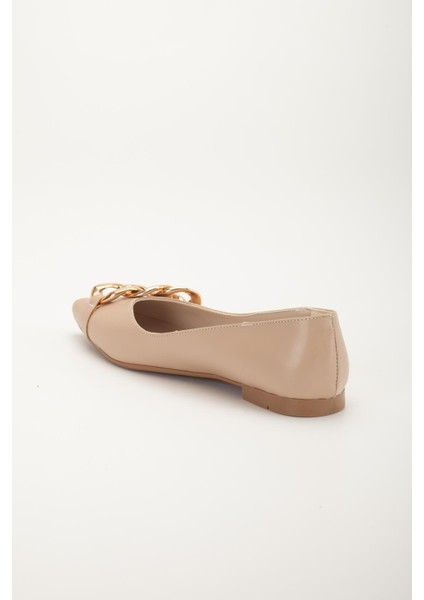 Kadın Babet Nude Cilt Zincir Detaylı Sivri Kalıp indirimleri