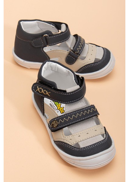Şirinbebe Ortopedik Erkek Bebek Ilkadım Ayakkabı Füme Çift Cırtlı Yan Açık