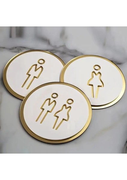 Gold Pleksi Wc Tabelası 3’lü Set - Yapışkanlı, Şık ve Dayanıklı Tuvalet Işaretleri
