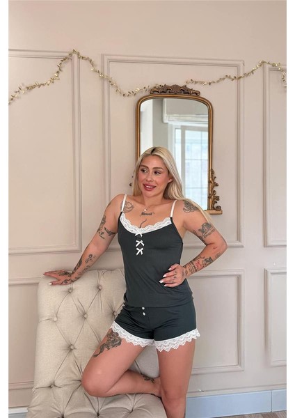 Yeşil Dublin Ip Askı Şortlu Kadın Pijama Takımı fiyatları