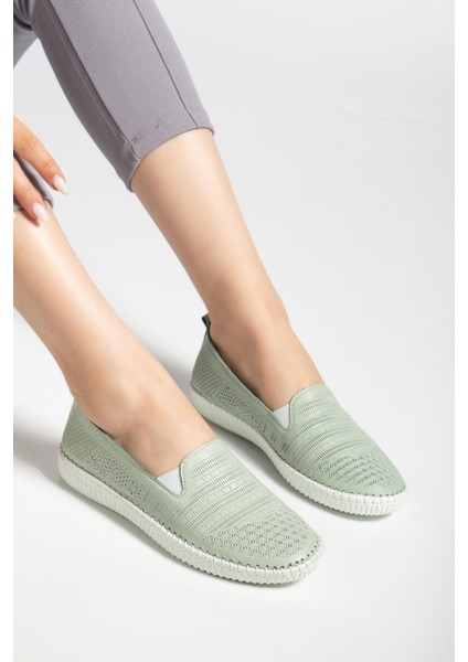 Hakiki Deri Ortopedik Kadın Günlük Ayakkabı Yeşil Bağsız Lazer Baskılı fiyatları