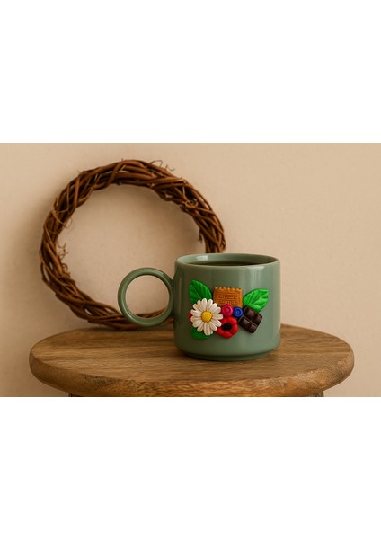 El Yapımı Tasarım Çiçekli Seramik Kupa Detaylı Tasarım Hediye ve Dekoratif Kahve/çay Kupası Seti