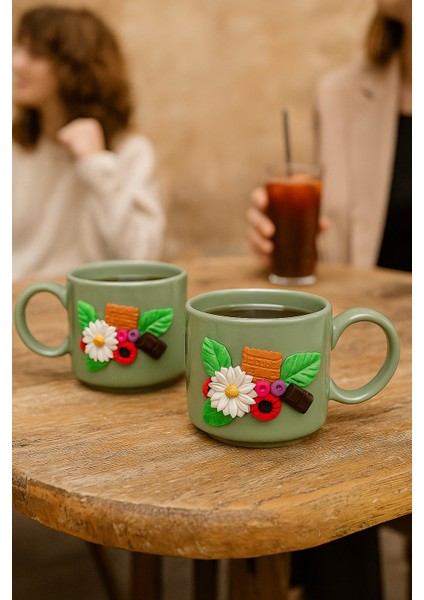 El Yapımı Tasarım Çiçekli Seramik Kupa Detaylı Tasarım Hediye ve Dekoratif Kahve/çay Kupası Seti fiyatları