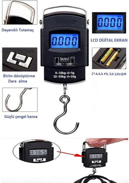 Elektronik Dijital El Kantarı 50 kg Terazi Tartı 10 gr Hassasiyet