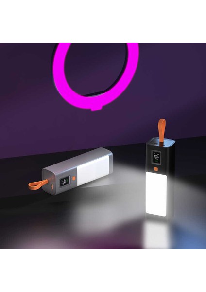 Işık Kaynağı: 20000 Mah Powerbank, Type-C ve USB Girişli, Hızlı Şarj, El Feneri, Dijital Göstergeli