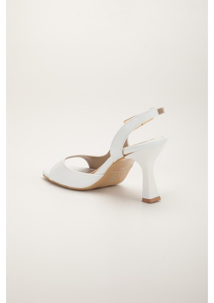Kadı Topuklu Sandalet Ayakkabı Beyaz Cilt Yan Büyük Tokalı indirimleri
