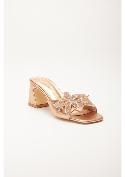 Kadın Topuklu Terlik Rose Cilt Taşlı Yaprak Aksesuarlı modelleri