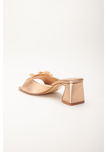 Kadın Topuklu Terlik Rose Cilt Taşlı Yaprak Aksesuarlı indirimleri