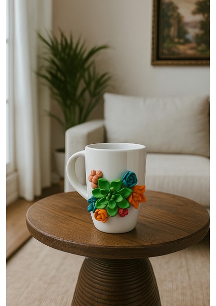 El Yapımı Polimer Kil Sukulent Kupa – Dekoratif Çiçekli Porselen Kupa Hediye Fikirleri