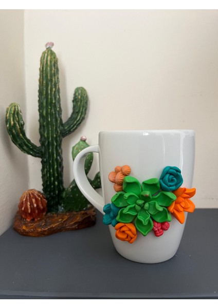 El Yapımı Polimer Kil Sukulent Kupa – Dekoratif Çiçekli Porselen Kupa Hediye Fikirleri fiyatları