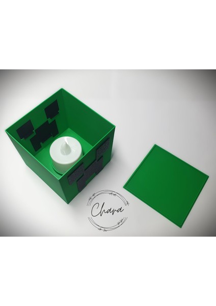 Minecraft Creeper Glowbox Gece Lambası | LED Işıklı, 9x9 Cm, Pilli Küp Lamba