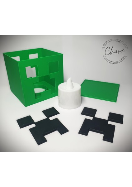 Minecraft Creeper Glowbox Gece Lambası | LED Işıklı, 9x9 Cm, Pilli Küp Lamba